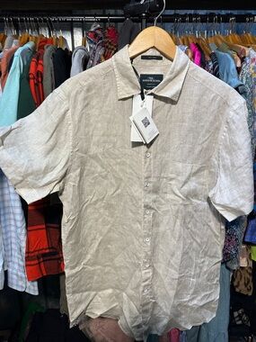 Joules Neutral Linen Short-Sleeve Button-Down Shirt